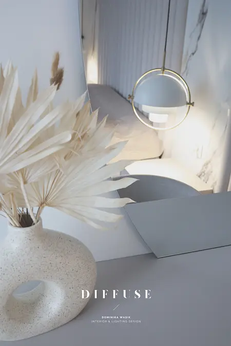 Wnętrze w stylu boho i minimalistycznym z dekoracyjną roślinnością w wazonie.