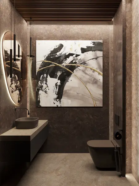 Nowoczesna łazienka z brązowymi elementami, minimalistyczna, quiet luxury, soft minimalizm