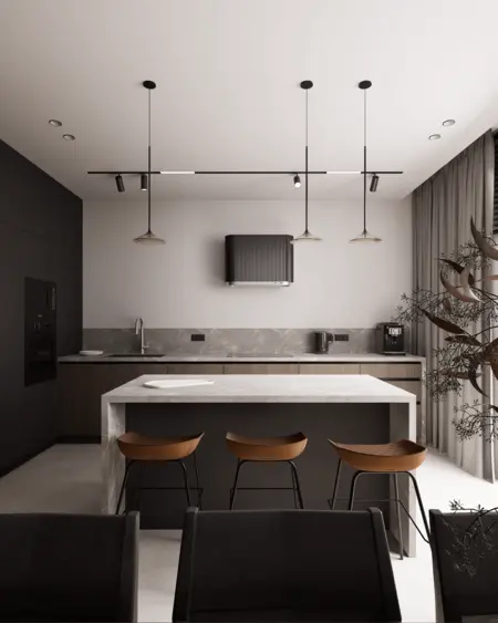 Kuchnia w stylu minimalistycznym z nowoczesnymi akcentami, prowansalskie elementy, współczesny design.