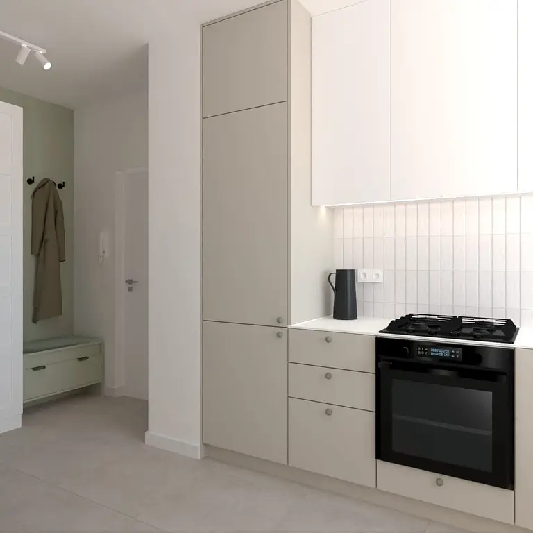 Nowoczesna kuchnia w stylu dopamine decor z eklektycznymi akcentami i skandynawskim designem.