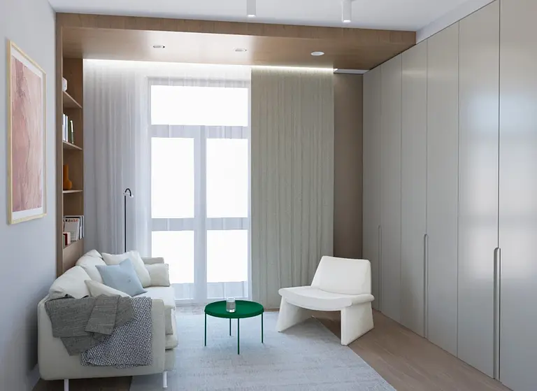 Wnętrze salonu w stylu eklektycznym z meblami vintage, soft minimalizm.