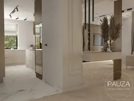 Nowoczesne wnętrze kuchni w stylu minimaluxe z drewnianymi elementami.