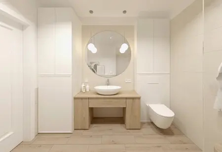 Wnętrze łazienki w stylu boho z elementami soft minimalizmu