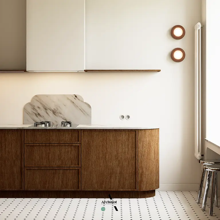Kuchnia z elementami art deco i minimalistycznymi akcentami