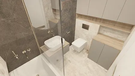 Nowoczesna łazienka z brązowym wykończeniem i elegancką umywalką