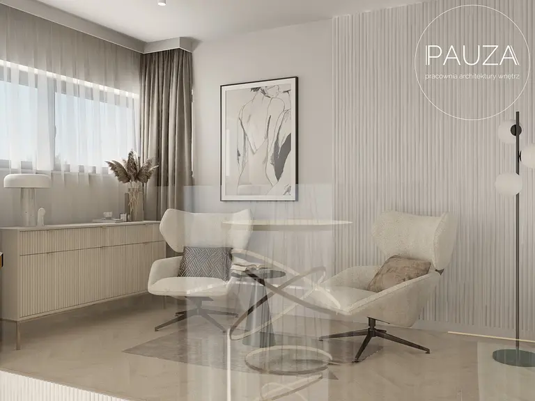 Nowoczesny salon z jasnymi meblami i roślinami w stylu minimaluxe