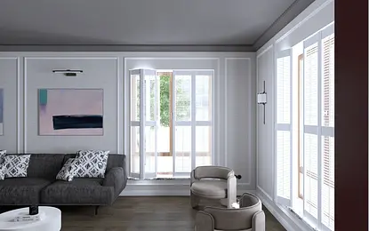 Wnętrze salonu w stylu quiet luxury z tradycyjnymi akcentami.