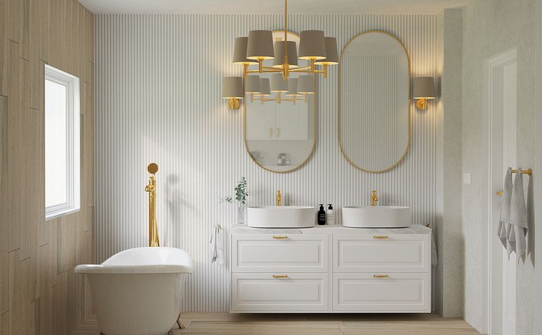 Stylowa łazienka glamour z rustykalnymi akcentami, skandynawski design.