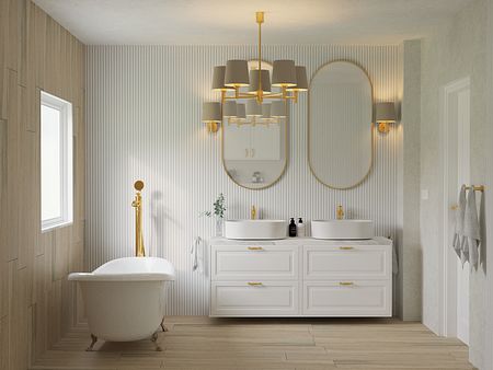 Stylowa łazienka glamour z rustykalnymi akcentami, skandynawski design.