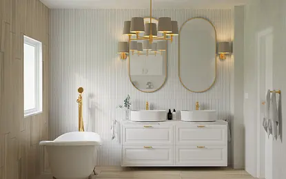 Stylowa łazienka glamour z rustykalnymi akcentami, skandynawski design.