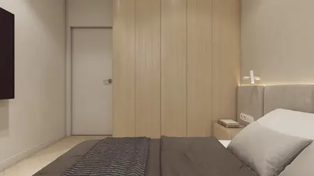 Wnętrze sypialni w stylu japandi z minimalistycznymi meblami