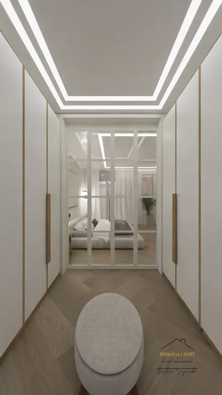 Garderoba w stylu boho, japandi i skandynawskim z białymi meblami.