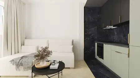 Wnętrze salonu z boho i minimalistycznymi akcentami.