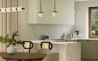 Kuchnia w stylu minimaluxe z nowoczesnymi meblami, spokojnym luksusem i soft minimalizmem.