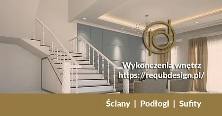 Wnętrze z jasnymi ścianami, drewnianymi schodami i nowoczesnym oświetleniem.