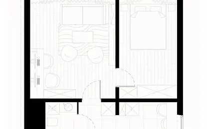 Wnętrze w stylu japandi i minimalistycznym z nowoczesnymi akcentami.