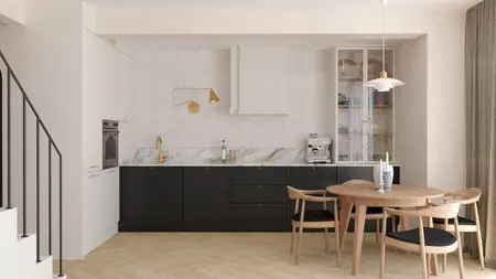 Kuchnia w stylu art deco, minimalistycznym i tradycyjnym z czarnymi meblami.