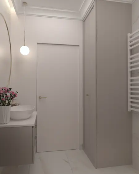 Wnętrze łazienki z nowoczesnym designem i quiet luxury.