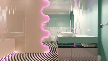 Nowoczesna łazienka w stylu dopamine decor z eklektycznymi akcentami.