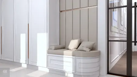 Przytulne wnętrze z białą sofą i beżowymi poduszkami, nowoczesny styl.