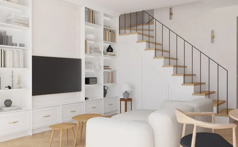 Wnętrze salonu w stylu art deco, minimalistycznym i tradycyjnym z białymi meblami.