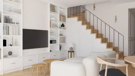 Wnętrze salonu w stylu art deco, minimalistycznym, tradycyjnym z białymi meblami.