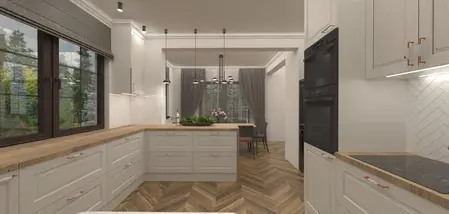 Kuchnia w stylu rustykalnym z drewnianymi meblami i tradycyjnymi detalami.