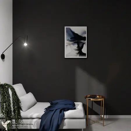 Wnętrze salonu w stylu glamour, industrialnym, minimalistycznym i nowoczesnym z szarością i bielą.