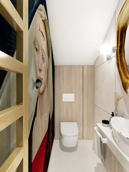 Nowoczesna łazienka z art deco i eklektycznymi detalami.