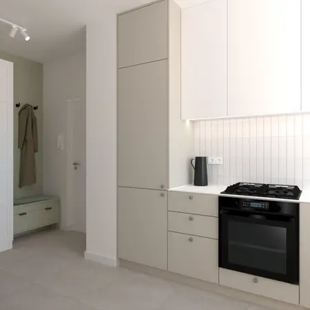 Nowoczesna kuchnia w stylu dopamine decor z eklektycznymi akcentami i skandynawskim designem.