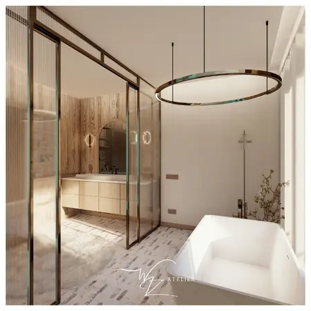 Nowoczesna łazienka z elementami glamour i quiet luxury