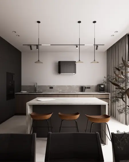 Kuchnia w stylu minimalistycznym z nowoczesnymi akcentami, prowansalskie elementy, współczesny design.