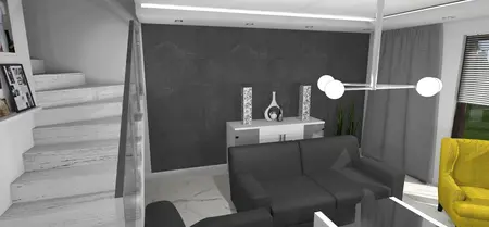 Wnętrze salonu w stylu industrialnym z minimalistycznymi meblami i skandynawskimi akcentami.