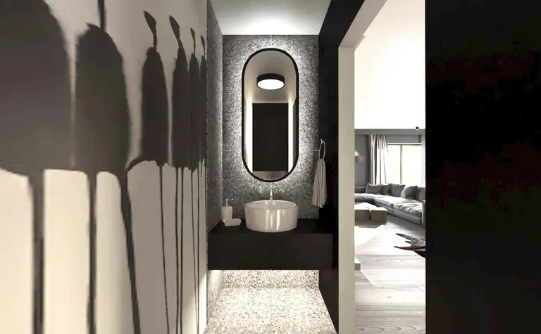 Nowoczesna łazienka z minimalistycznym designem, eklektyczne akcenty.
