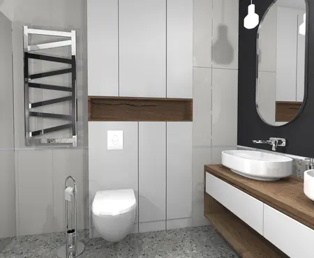 Nowoczesna łazienka z dopamina decor, industrialnym i współczesnym stylem