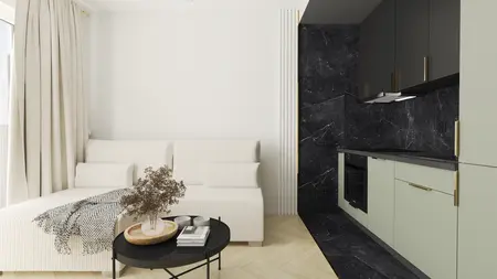 Wnętrze salonu z boho i minimalistycznymi akcentami.
