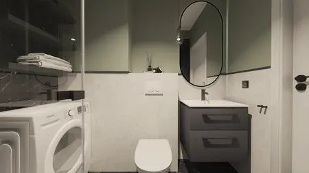 Nowoczesna łazienka z boho i minimalistycznymi akcentami.