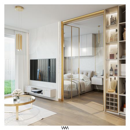 Nowoczesne wnętrze z minimalistycznym wystrojem, glamour detalami i quiet luxury