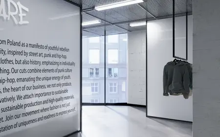 Wnętrze z minimalistycznym designem, nowoczesne elementy i współczesne akcenty.