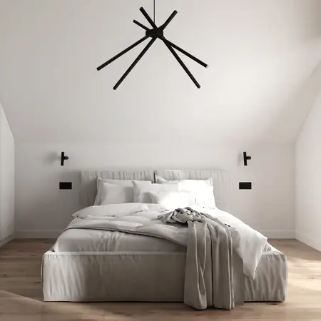 Sypialnia w stylu japandi z minimalistycznym łóżkiem i soft minimalizmem.