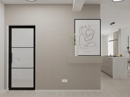 Wnętrze kuchni w stylu minimalistycznym z nowoczesnymi akcentami.