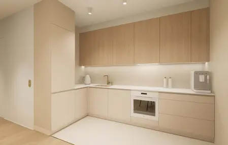 Nowoczesna kuchnia japandi z minimalistycznym designem i quiet luxury.