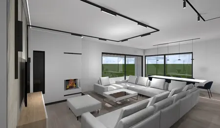 Wnętrze salonu w stylach: dopamine decor, industrialny, japandi, minimalistyczny.