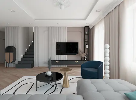 Wnętrze salonu w stylu art deco, dopamine decor, glamour, nowoczesny, quiet luxury, soft minimalizm.