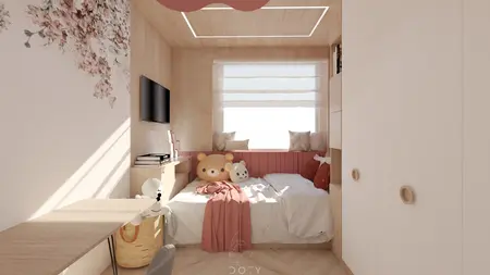 Pokój dziecięcy w stylu boho z elementami japandi i nowoczesnymi detalami.