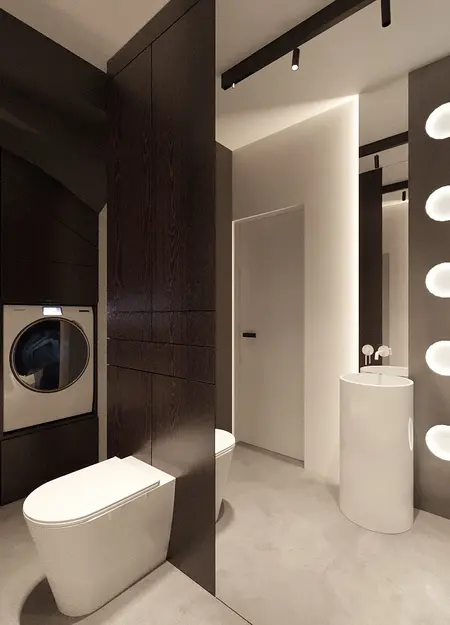 Nowoczesna łazienka w stylu industrialnym z minimalistycznymi akcentami.
