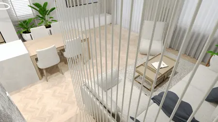 Wnętrze salonu w stylach: modern, quiet luxury, skandynawski, soft minimalizm, współczesny.