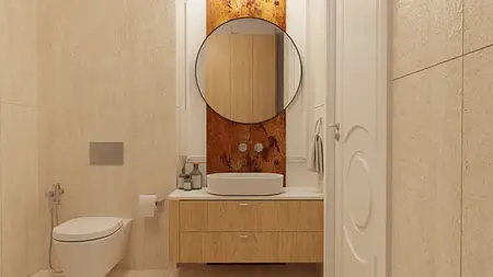 Wnętrze łazienki z minimalistycznym designem i nowoczesnymi akcentami.