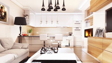 Nowoczesna kuchnia w stylu glamour z minimalistycznymi detalami.