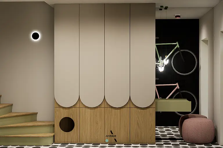 Nowoczesny przedpokój z elementami art deco, vintage i eklektycznymi